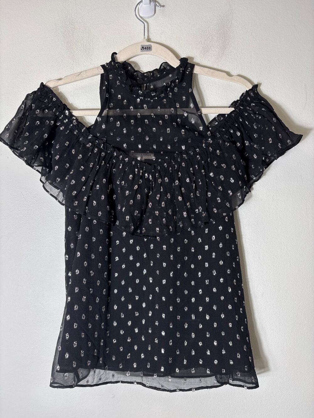Rebecca Taylor Black and Silver Cold Shoulder Top sz 0